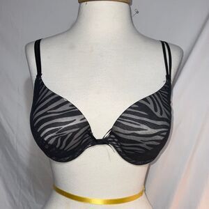 Black Lace Zebra Print Bra 36B